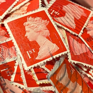 Arte de sellos, rojo, reina Isabel II, Machin, Gran Bretaña, sellos usados, 1.ª clase