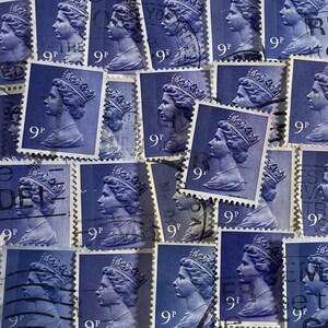 Stamp Art, Bluish Violet, Queen Elizabeth II, Machin, Great Britain, used stamps, 9p