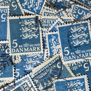 Stamp Art, blauw, Koninklijk wapen, wapenschild, 5 kronen, Denemarken, gebruikte postzegels