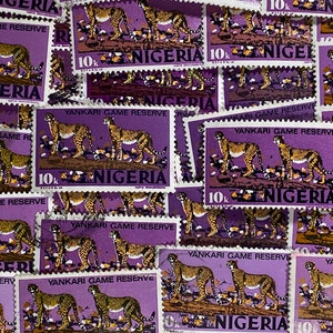 Stamp Art, Purple, Cheetah, Yankari Game Reserve, 10k, Nigéria, selos usados