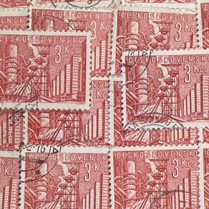 Sello artístico, Rojo, Industria, Kladno, 3Kcs, Checoslovaquia, Sellos usados grandes