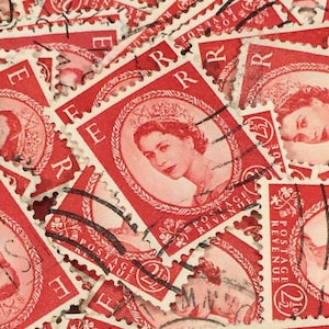 Stamp Art, Red, Queen Elizabeth II, Wilding, Großbritannien, gebrauchte Briefmarken