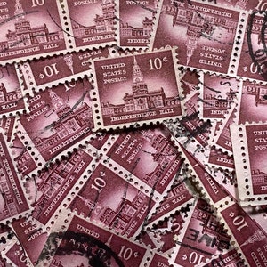 Stamp Art, Granate, Independence Hall, 10 centavos, EE. UU., sellos usados