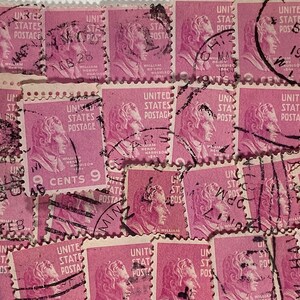 Arte en sellos, rosa, William Henry Harrison, 9 centavos, EE. UU., sellos usados