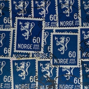 Stamp Art, Azul, Brasão, Leão, 60 Ore, Noruega, selos usados