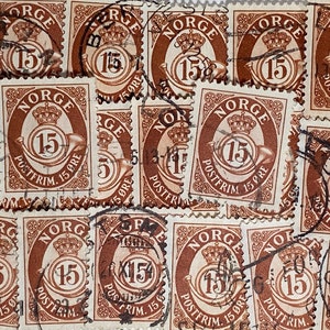 Arte filatélico, escudo de armas, 15 Ore, Noruega, sellos usados