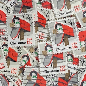 Arte em carimbo, caixa de correio com pacotes, Natal, EUA, 13 centavos, selos usados