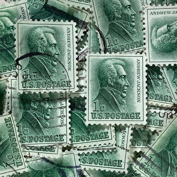 Art du timbre, vert, Andrew Jackson, 1 cent, États-Unis, timbres oblitérés