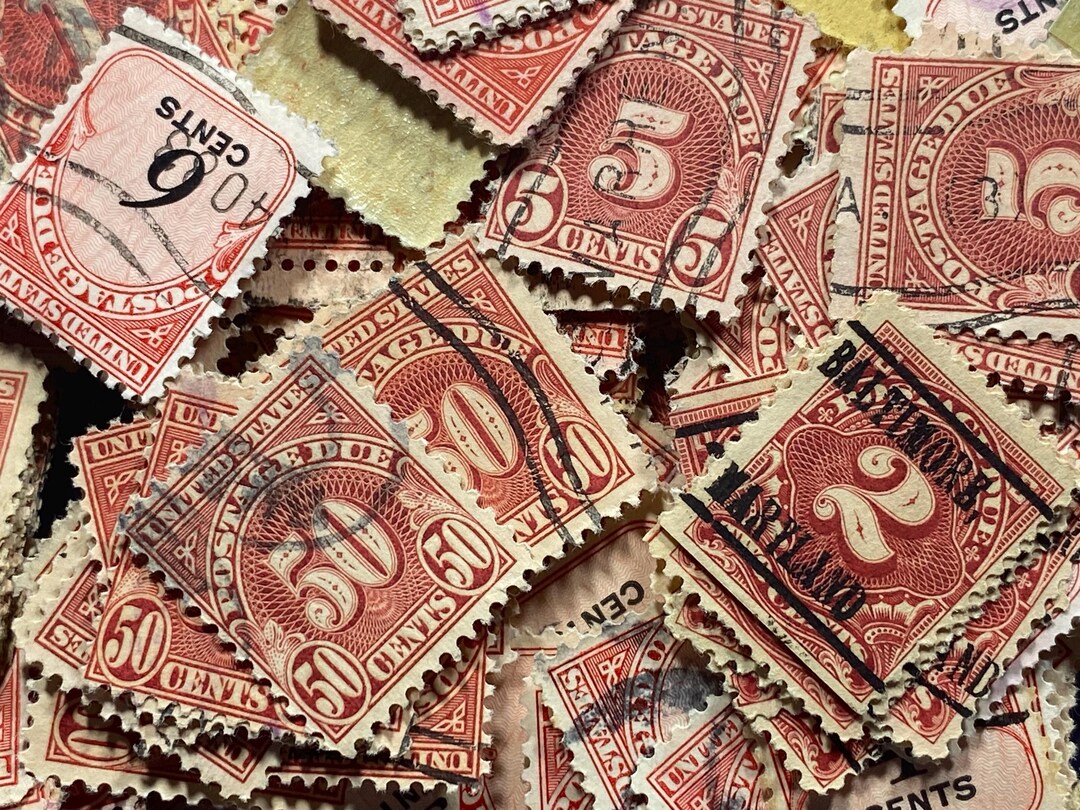Multiple Stamps Incorrectly Stamp Art, Vintage Postage Due Stamps, 100 Used Stamps, Many Duplicates ...