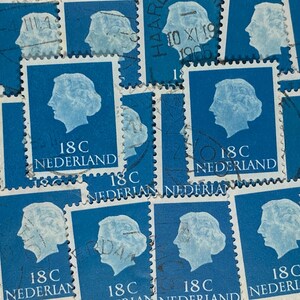 Stamp Art, Azul, Regina Queen Juliana, 18 centavos, Países Bajos, sellos usados