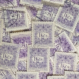 Arte de carimbo, roxo, brasão, 1 Kcs, Tchecoslováquia, selos grandes usados