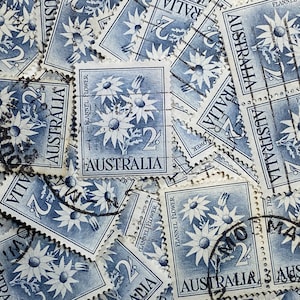 Stamp Art, Blue, Flannel Flower, 2 Shillings, Australien, 20 gebrauchte Stempel