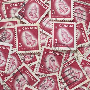 Stamp Art, Praying Hands, Navidad/Noel, 3 centavos, Canadá, sellos usados