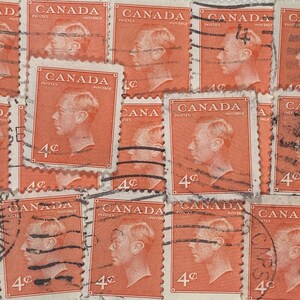 Stamp Art, Naranja, Rey Jorge VI, 4 Cents, Canadá, sellos usados