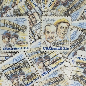 Sztuka znaczków, Orville i Wilbur Wright, Pionierzy lotnictwa, Pierwszy lot, 31 centów, USA, używane znaczki