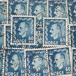Stamp Art, Blu, Re Haakon VII, 60 Ore, Norvegia, francobolli usati