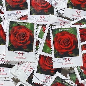 Stamp Art, Rosa Roja, Gartenrose, Flor, 55 centavos, Alemania, sellos usados grandes