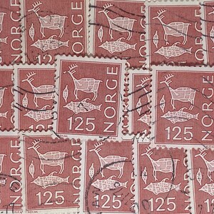 Stamp Art, rood, vis, hert, 125 Ore, Noorwegen, gebruikte postzegels
