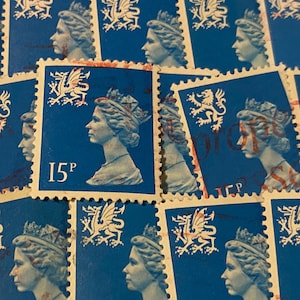 Arte de sellos, azul brillante, Reina Isabel II, Machin, Gran Bretaña, Regional, sellos usados, 15p