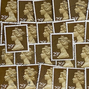 Stamp Art, Ocre Brown, Rainha Elizabeth II, Machin, Grã-Bretanha, selos usados, 29p