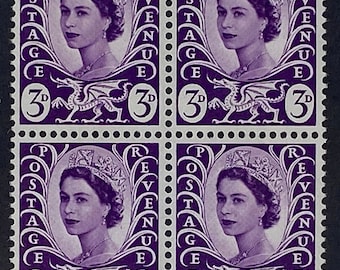 英国地方、エリザベス 2 世女王、造幣局切手、3 ペンス、4 枚セット