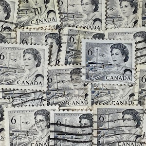 Stamp Art, Negro, Reina Isabel II, Canadá, 6 céntimos, sellos usados