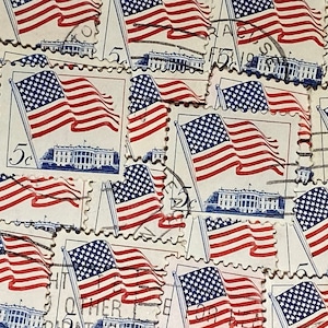 Arte de sellos, bandera de EE. UU., 5 centavos, EE. UU., sellos usados