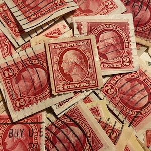 Stamp Art, Red, George Washington, USA, gebrauchte Stempel auf Papier