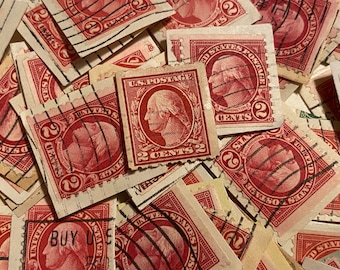 Stamp Art, Red, George Washington, VS, gebruikte postzegels op papier
