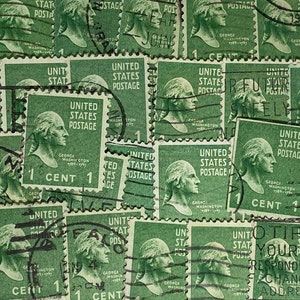 Arte de sellos, verde, George Washington, 1 centavo, EE. UU., sellos usados