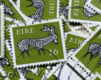 Stamp Art, Green, Reindeer/Elk, 16 cents, Eire, Ireland, used stamps