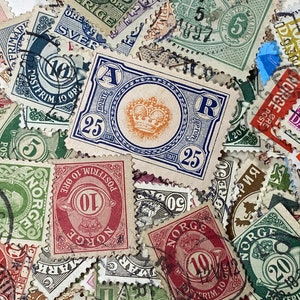Vintage Scandinavia Stamps - Norway, Sweden, Finland, Denmark and Switzerland - 100 Different Stamps 1920&#39;s - 1980&#39;s