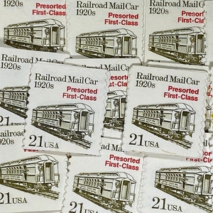 Stempelkunst, Eisenbahnpostwagen 1920er Jahre, vorsortierte First-Class, 21 Cent, USA, gebrauchte Briefmarken
