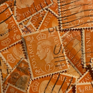 Stamp Art, Arancione, Re Giorgio VI, Gran Bretagna, 2 decimali, francobolli usati