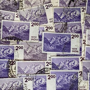 Stamp Art, Monte Everest, 2 rupias, India, sellos usados