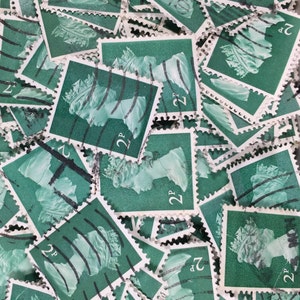 Arte de sellos, verde, Reina Isabel II, Machin, Gran Bretaña, sellos usados, 2p