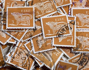 Stamp Art, Mythical Creatures, 3 cents, Eire, Ireland, Orange, used stamps