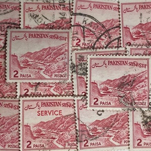Stempelkunst, Rot, SHALIMAR GARDENS, 2 Paisa, Pakistan, große gebrauchte Stempel