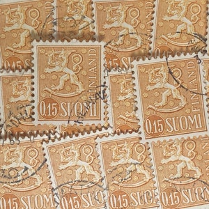 Art du timbre, orange, lion, armoiries, 0,15 mark, Finlande, timbres oblitérés