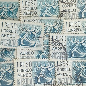 Stamp Art, Blauw, 1 Peso Correo Aereo, Mexico, Grote gebruikte postzegels