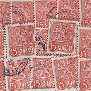 Stamp Art, Lion, Armoiries, 15 Marks, Finlande, timbres utilisés