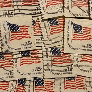 Stamp Art, blauw, Amerikaanse vlag, 15 cent, VS, gebruikte postzegels