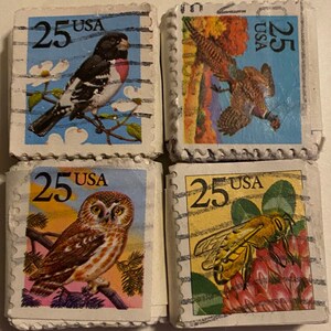 Art du timbre, Animaux, 4 types différents, 25 exemplaires de chaque, États-Unis, 25 cents, timbres oblitérés