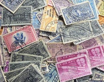 Vintage used Special Delivery and Air Mail Stamps - 100 Stamps/many duplicates