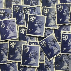 切手アート、ディープバイオレット、エリザベス2世女王、マシン、イギリス、地域、使用済み切手、9ペンス