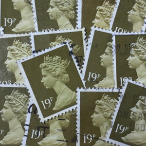 Arte de sellos, Bristre, Reina Isabel II, Machin, Gran Bretaña, sellos usados, 19p