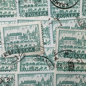 Stamp Art, Groen, Krakau, Stad, 10GR, Polen, Grote gebruikte postzegels