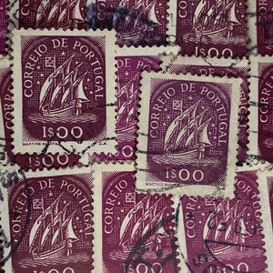 Stamp Art, Purple, Sailing Ship, 1 Escudo, Portugal, gebrauchte Stempel