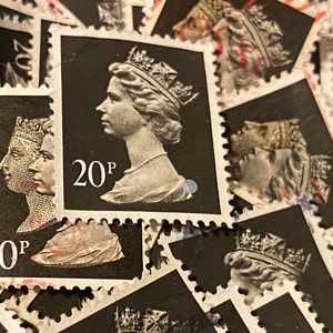 Arte de sellos, negro, Reina Isabel II, Machin, Gran Bretaña, sellos usados, 20p