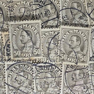 Art du timbre, gris, roi Christian X, 50 minerais, Danemark, timbres oblitérés